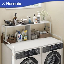 White Washer Dryer Countertop 53" x 27" Double Layer Storage Rack Shelf w/ Hooks