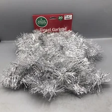 Winter Wonder Lane 20ft Silver Tinsel Garland Christmas Decorations Tree Room