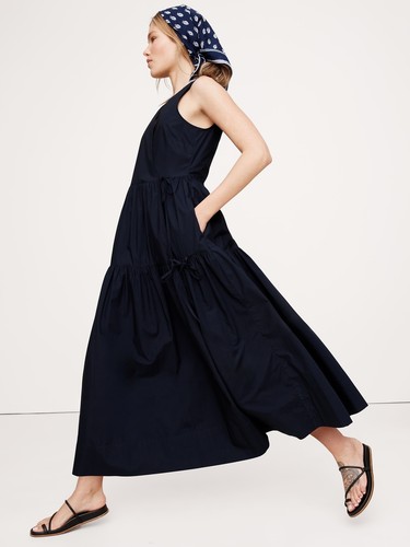 Maxi abito BANANA REPUBLIC cotone popeline avvolgente nuovo con etichetta - Small blu navy #743534 - Foto 3 di 9