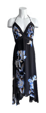 White House Black Market Women's Black Floral Halter High-Low Maxi Dress Size 2