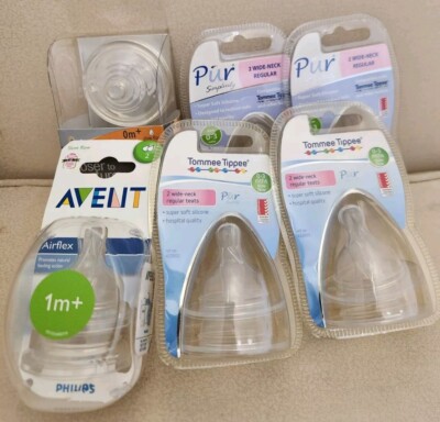 Set Of 6 Baby Bottle Nipples. Avent, Pur, Tommee Tippee