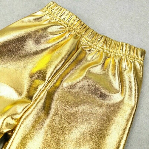 Kid Child Leggings Pants Shiny Metallic Silver Gold Trousers Costume Show - Picture 4 of 12