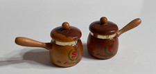Vintage Salt & Pepper Pot Handle Wooden Shakers Mt. Ranier Natl Park Souvenir