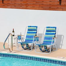 New 2 Pack Folding Beach Chair for Adults,4 Position Portable Backpack Blue