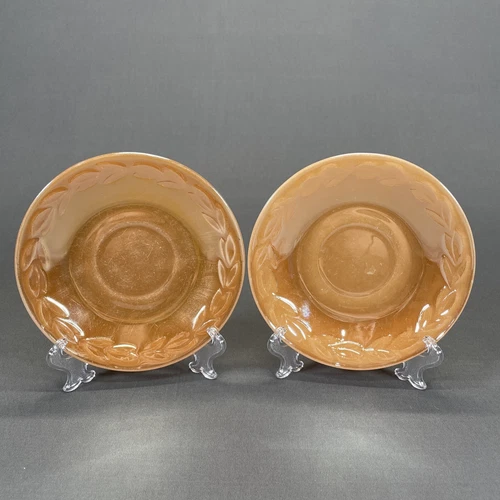 Anchor Hocking Fire King Peach Lustre Laurel Saucers 5 3/4" Set Of 2 Vintage