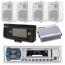 Pyle Marine Boat MP3 Stereo Player USB Input, Cover, 400W Amp, 4x Box Speakers
