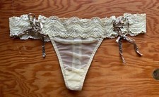 Vintage Frederick's of Hollywood Lace Up Thong Panties Green  Animal Print Sz L