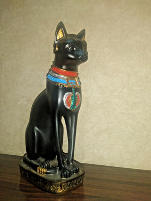 27cm Goddess Bastet Cat Isis EGYPTIAN  ANTIQUE Statue  Heavy Stone Black painted