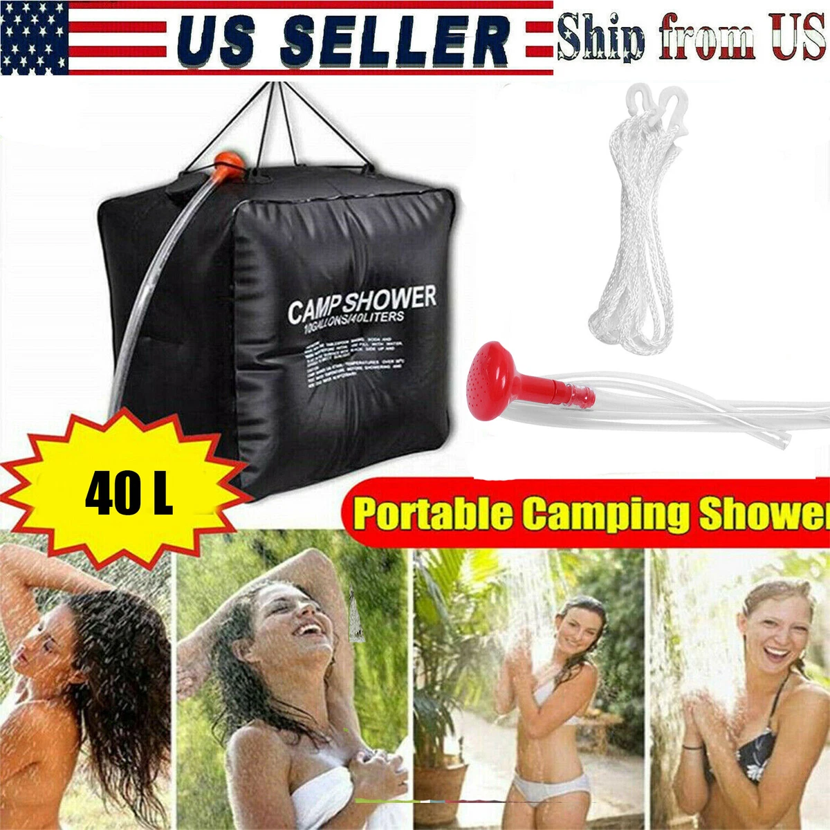 40 L Portable Solar Heating Camping Shower Bag 10 Gallons Outdoor Hiking  Travel | eBay