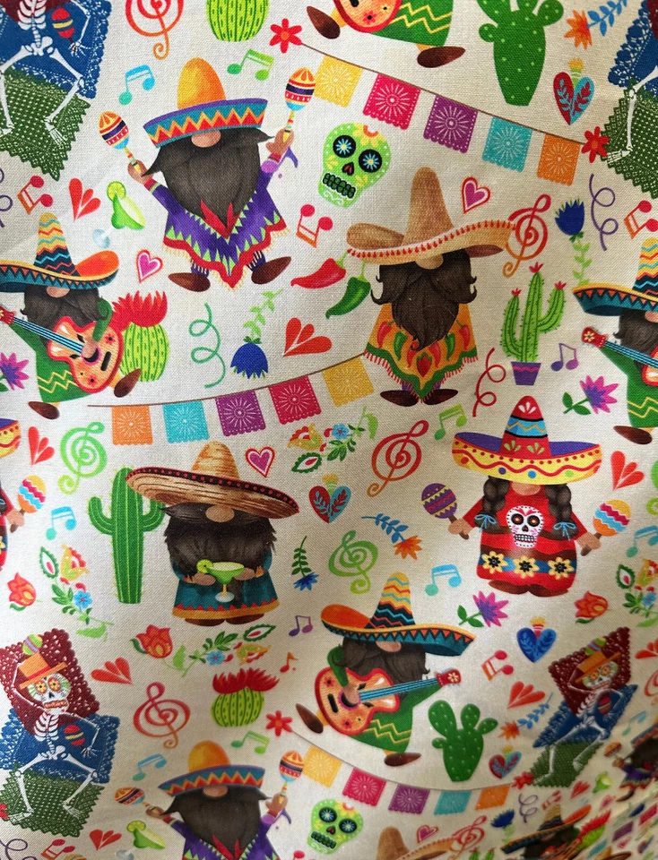 Tela Cinco de Mayo "Gnombre" se vende por yarda, 44 pulgadas de ancho, para hojas artesanales Foto 2 de 4