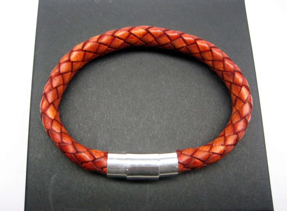 Tubo de plata de ley 925 decoración con pulsera de cuero italiano trenzado de 8 mm hombre/mujer  Foto 3 de 4