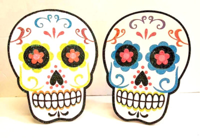 Day of the Dead Sugar Skull Halloween Set of 2 - 7 1/2'' H