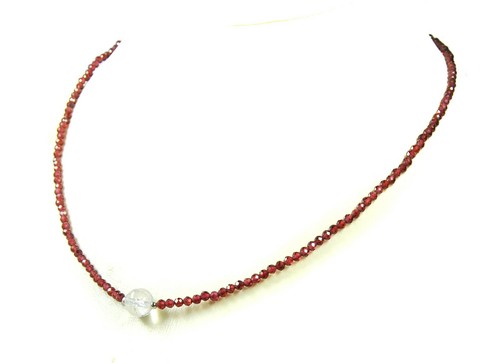 Garnet Chains IN Facetted Ball Form with One Rock Crystal Pearl 925 Silver - Picture 2 of 2