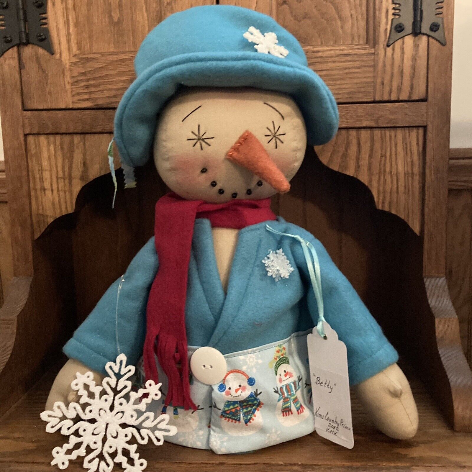 Primitive Snowman Doll "Betty" Winter Shelf Sitter "Let It Snow"