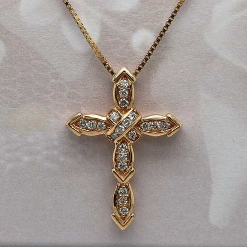 2.00Ct Round Cut Diamond Women's Cross Pendant With Chain 14k Yellow Gold Finish