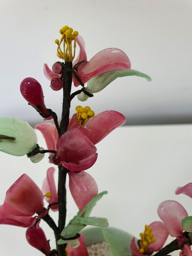 Vintage Bonsai Rose Quartz & Jade Stone Tree 9" x 7" - Picture 6 of 13