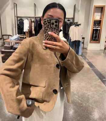 MASSIMO DUTTI NEW WOMAN Suede leather jacket with pockets