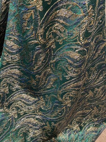 Green Blue Gold Metallic Brocade Fabric 58” Width Sold By Yard - Picture 4 of 8