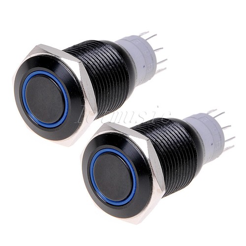 2pcs Angel Eye Black Led 16mm hole 12V MetalLatching Switch-BLUE