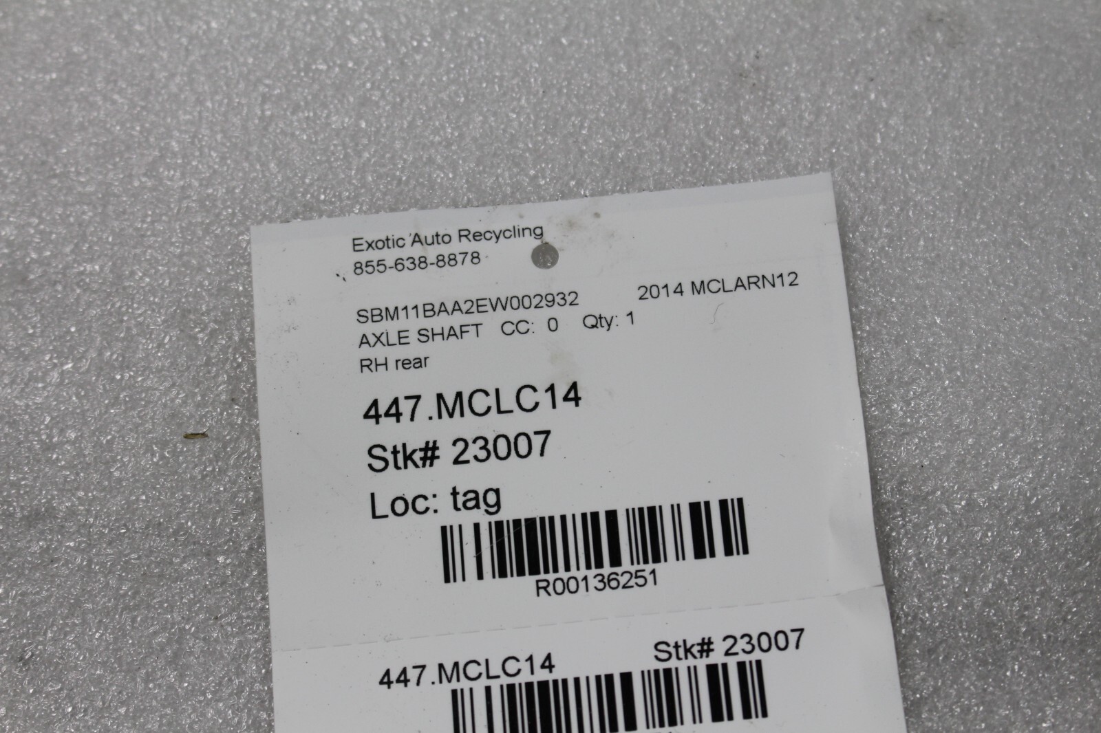 Mclaren MP4-12C, RH, Right, Rear Axle Shaft, Used