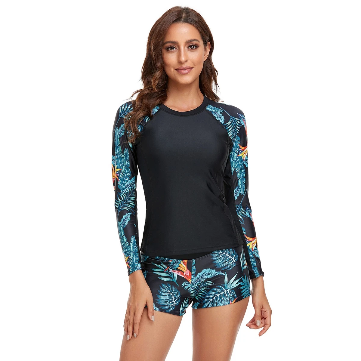 Women Two Piece Swimsuit Long Sleeve Rash Guard Diving Suit Swim