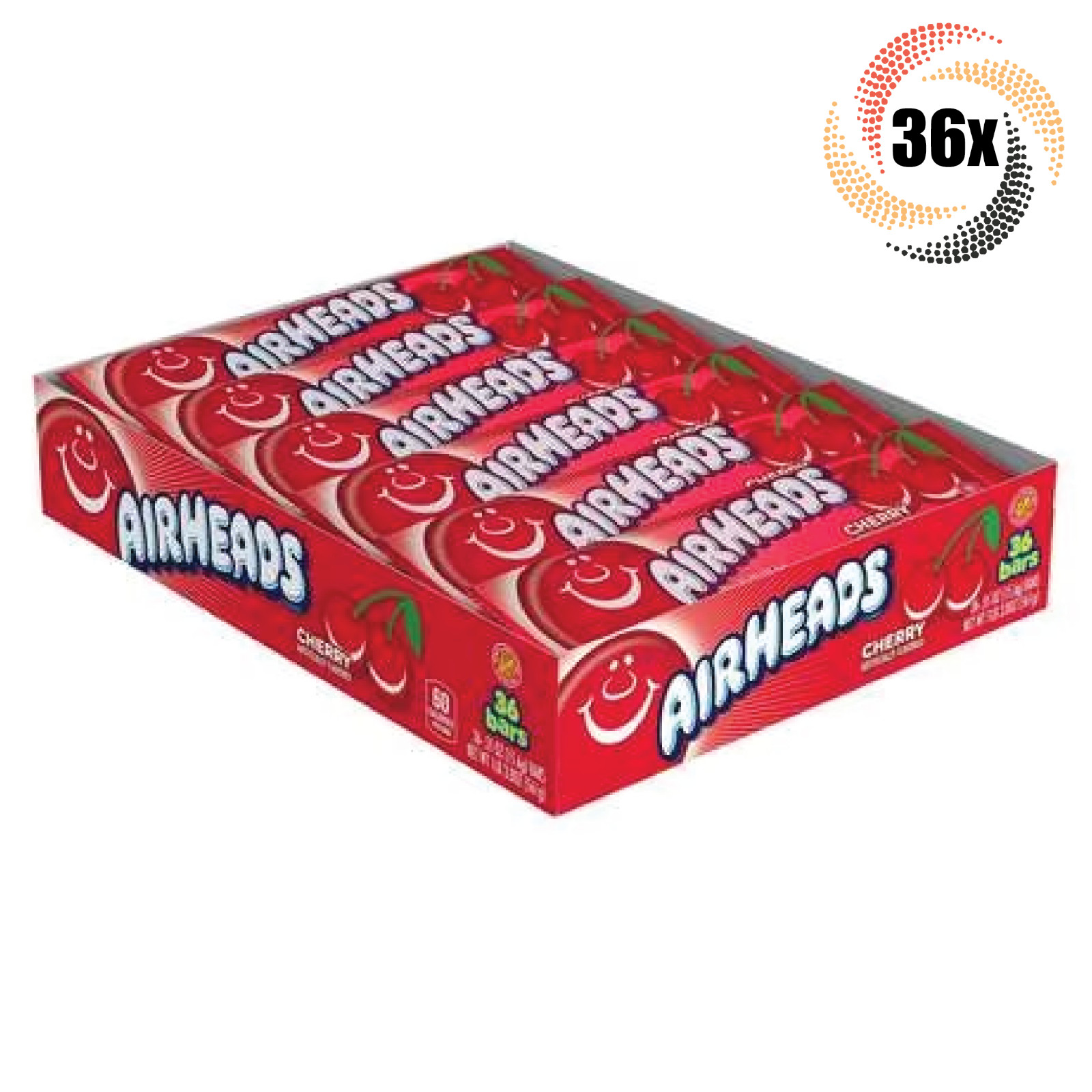 Полная коробка из 36 батончиков Airheads с вишневым вкусом, жевательные конфеты Taffy Singles |55 унций