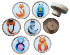 6er Set Design Druck Holz KNÖPFE Griff Schublade Schrank Möbel Tiere Geo