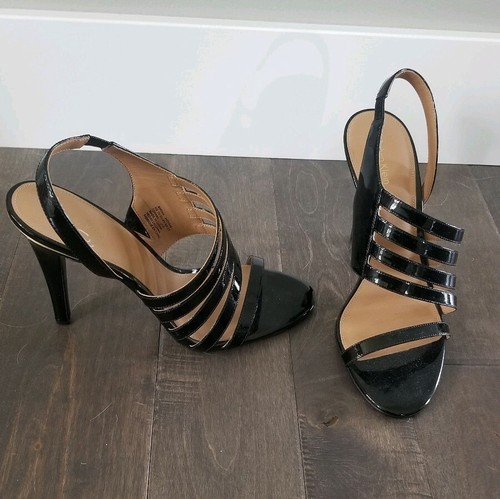 Neue Calvin Klein hochhackige schwarze Lack-Riemchensandalen 10 für Damen - Bild 2 von 3