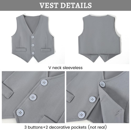 Baby Boy Clothes Suits Infant Gentleman Outfit Collared Dress Shirt+Vest+Tie+... - Picture 7 of 9