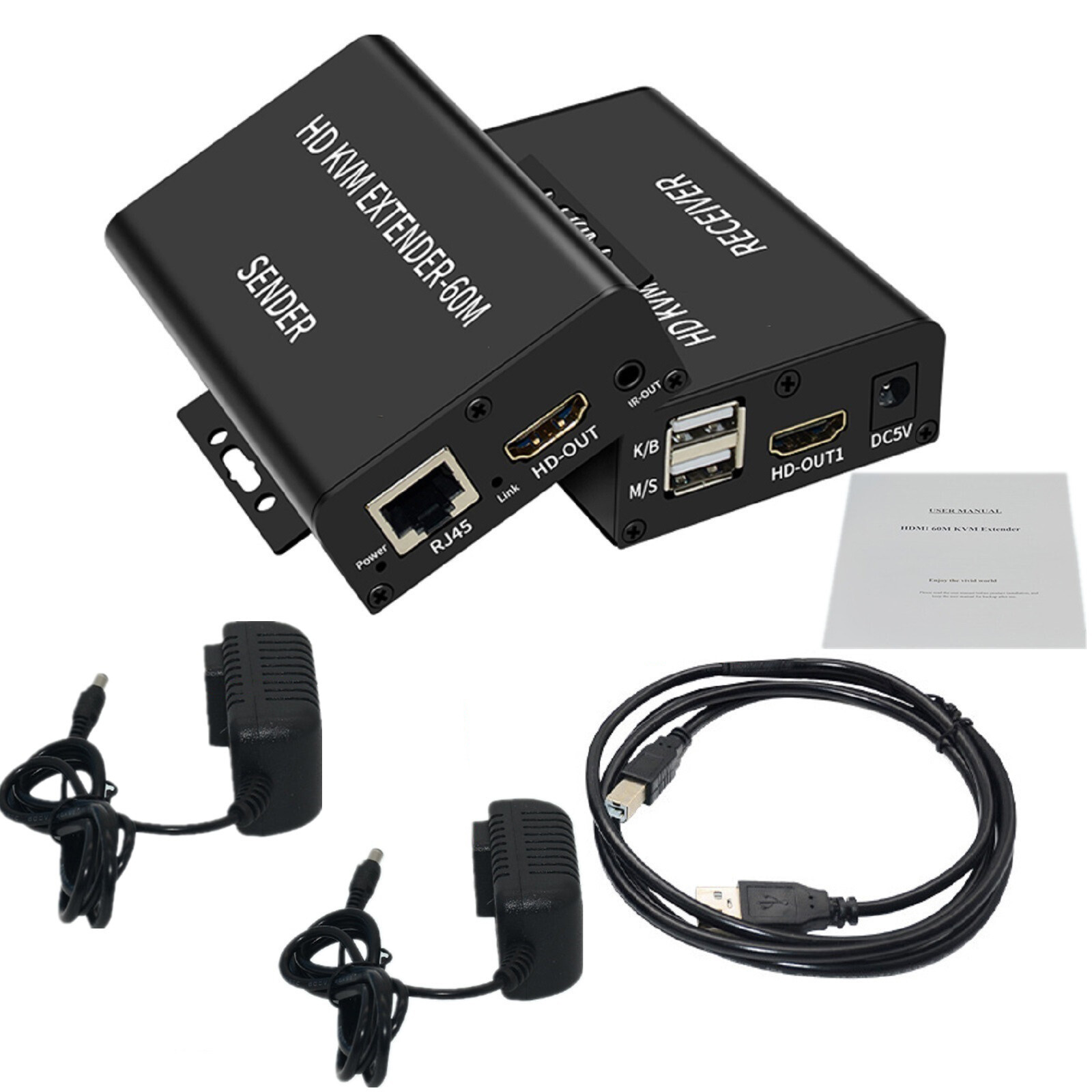 60M HDMI KVM USB-A Keyboard Ethernet Extender with RJ45 LAN Extension