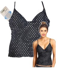 ATHLETA Womens 34 D/DD Underwire BLACK DOT LEILA TANKINI TOP Swim Paddle NWT