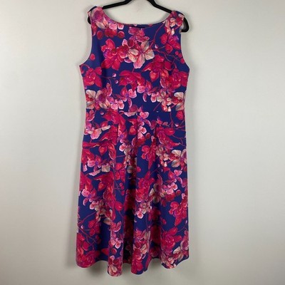Chiara Boni La Petite Robe Floral Midi Dress Size 52 US 16 Pockets Fit & Flare