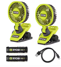 2X Ryobi USB CLAMP FAN KIT With 2 2.0 Ah Batteries Ships Puerto Rico FREE SHIP