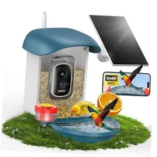 Bird Feeder with Camera 5MP Live Video, Solar Powered Smart AI navy blue