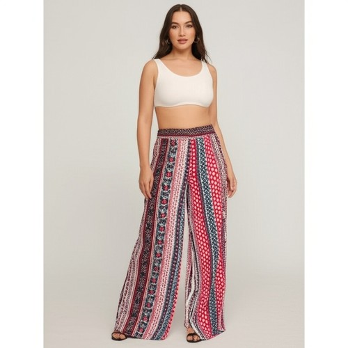 Westport Pants Womans 1X Boho Wide Leg Palazzo Pants Travel Floral Festival
