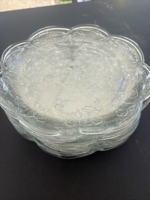 Anchor Hocking Savannah Glass Dinner Plates Set 8 Floral Scalloped VTG 10  *