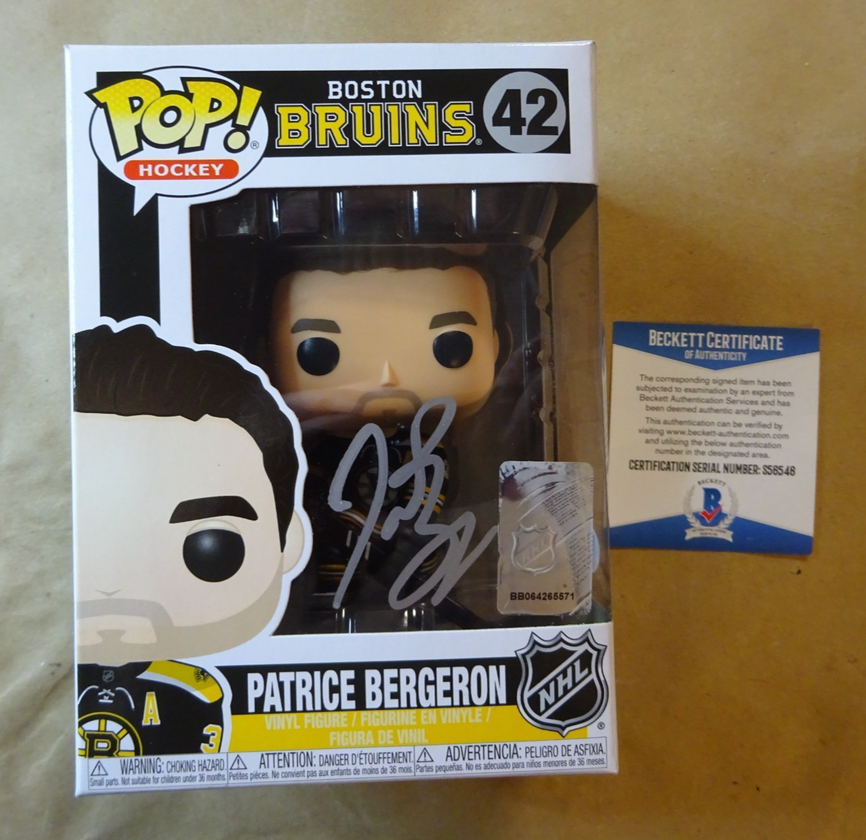 Patrice Bergeron Autographed Signed Boston Bruins Hockey Funko Pop Beckett COA 