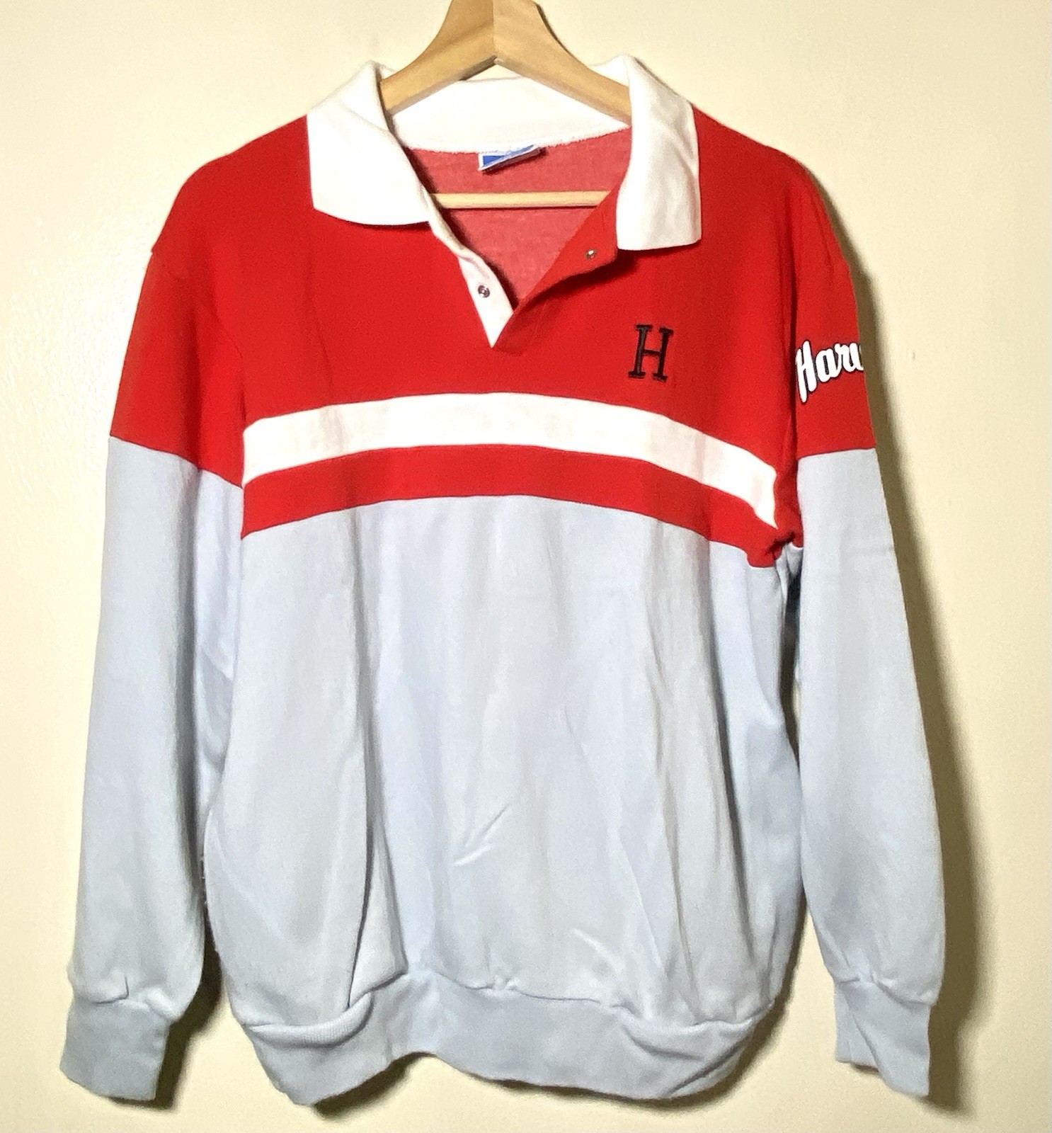 Vintage Harvard College Pullover Polo Collared Sweatshirt Size Medium Men’s Top