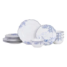 222 Fifth Hudson Valley 12-Piece Porcelain Dinnerware Set Service for 4 Plate...