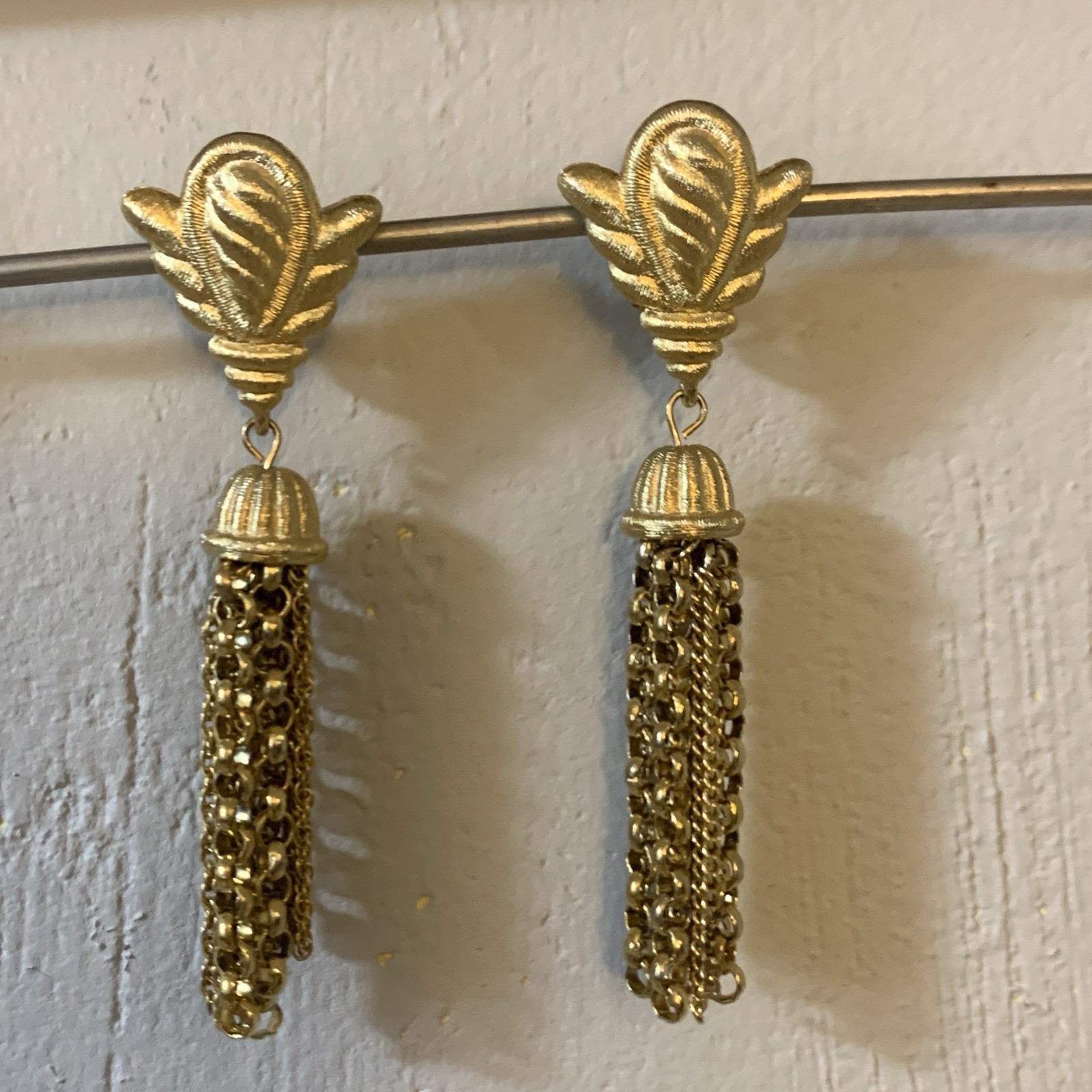 Vintage Givenchy Earrings Statement Tassels Clip On Brushed Gold Tone NY Paris thumbnail 9