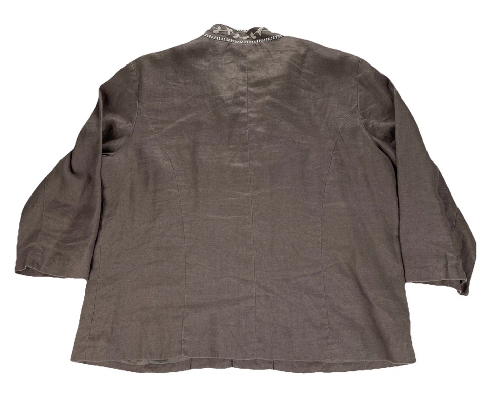 Chico's Women's 3/4 Sleeves Linen Cardigan Blazer Brown Size 3 Embellished - Image 4 of 4