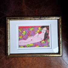 Kleiner antiker Rahmen vergoldet mit Postkarte Walasse Ting Akt Erotik 19x26 cm