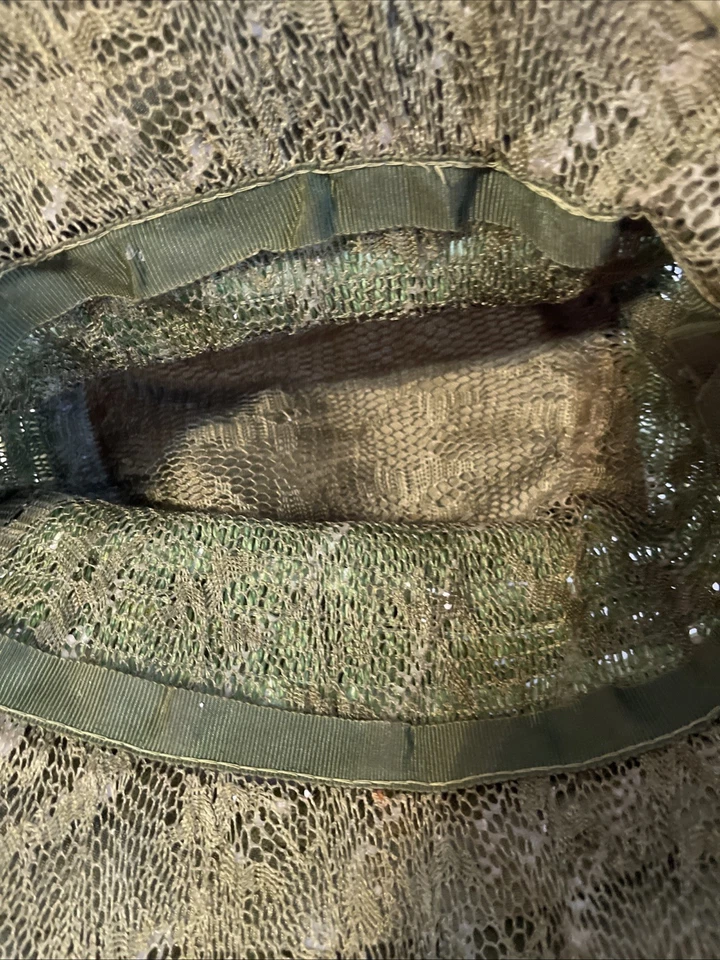 编织女士天鹅绒帽子绿色 40 年代 50 年代联盟制造多绿色圆顶 — 第 4/4 张图片