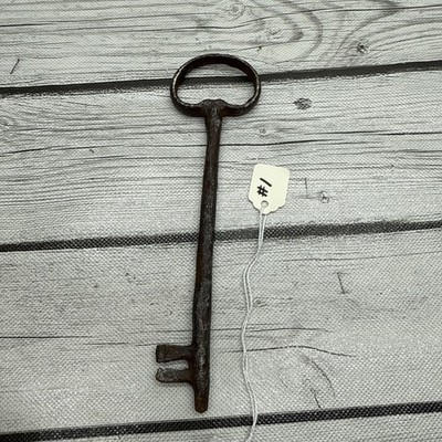 RARE antique wrought iron HUGE unique biting skeleton key Skinny 7 1/4 