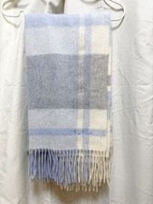 Furla Cashmere Stole Blue Light Blue Block Check Big Muffler Scarf Shawl