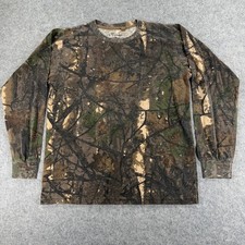 US Vintage Mens Camo Long Sleeve T-Shirt Real Tree Camouflage Brown Green Medium