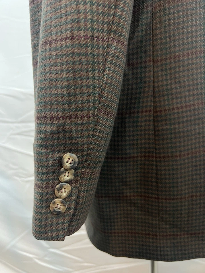 Chaqueta Blazer Abrigo Deportivo Vintage Bill Blass Para Hombre 42R Marrón Verde Tweed a Cuadros Foto 3 de 4