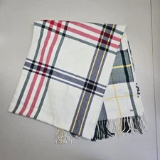 Lauren Ralph Women Scarf ONE SIZE White Plaid Blanket Wrap Fringe NWT