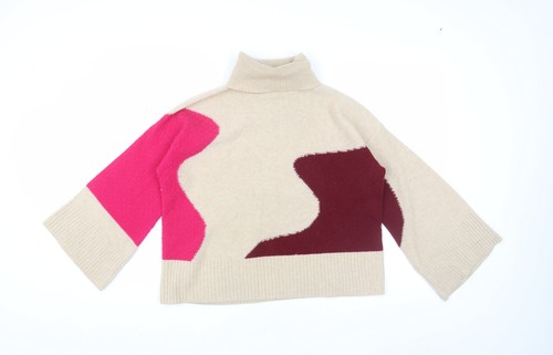 White Stuff Women's Beige Geometric Wool Pullover Jumper