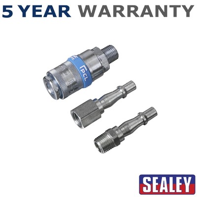 Sealey PCL Air Tool Coupling Kit 1/4''BSPT 3pc AC60